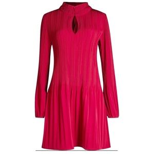 Maje Rockally ribbed red pleated dress